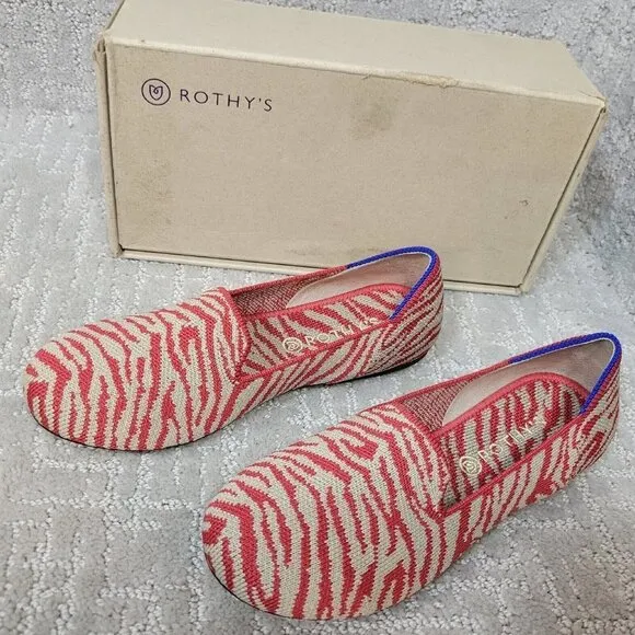 Rothys The Flat Little Kid's Size 2 US Red Zebra Round Toe Slip on Shoes