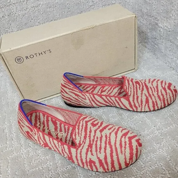 Rothys The Flat Little Kid's Size 2 US Red Zebra Round Toe Slip on Shoes