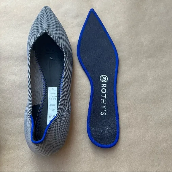 Rothys The Point Classic Cloud Grey Birdseye Flat Shoes Womens Size 10