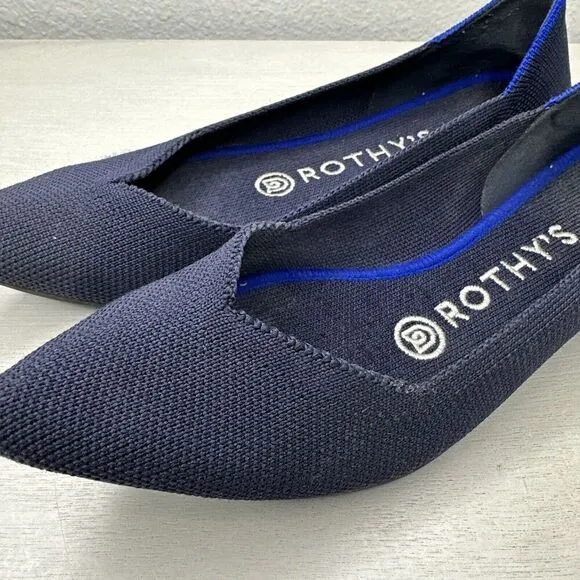 Rothy's The Point Navy Blue Knitted Slip On Ballet Flats