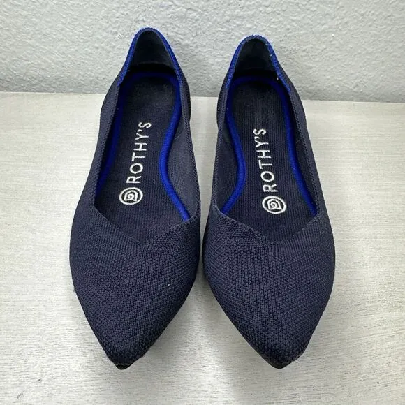 Rothy's The Point Navy Blue Knitted Slip On Ballet Flats