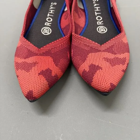 Rothy's The Point Women 6.5 Red Camo Flat Ballet Flats Knit Washable