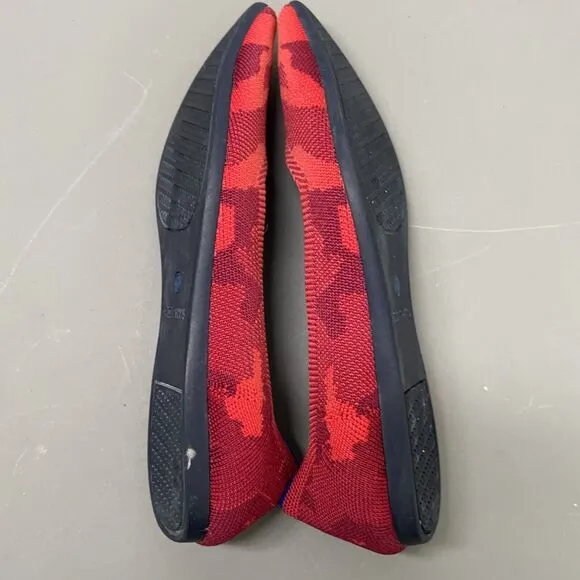 Rothy's The Point Women 6.5 Red Camo Flat Ballet Flats Knit Washable