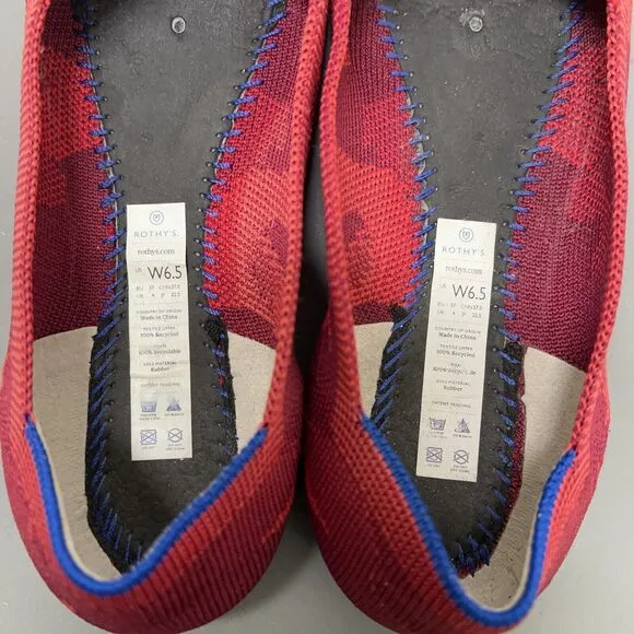 Rothy's The Point Women 6.5 Red Camo Flat Ballet Flats Knit Washable