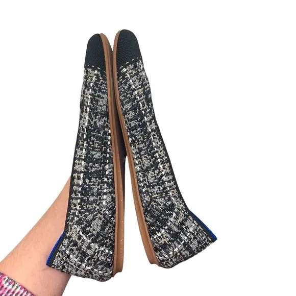 Rothy’s the square pebble gray and black flat shoes 6