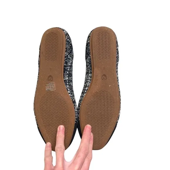 Rothy’s the square pebble gray and black flat shoes 6
