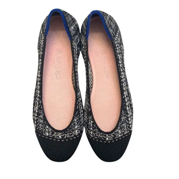 Rothy’s the square pebble gray and black flat shoes 6