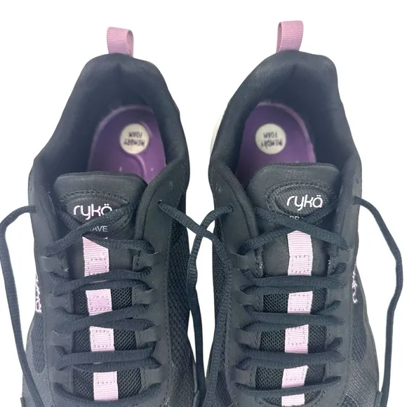 Ryka Brave Memory Foam Walking Shoes Womens 9.5 Black Pink Comfort Sneaker