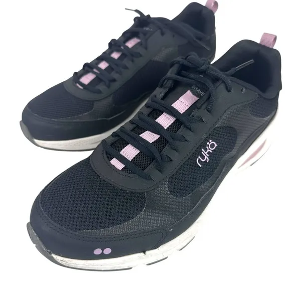 Ryka Brave Memory Foam Walking Shoes Womens 9.5 Black Pink Comfort Sneaker