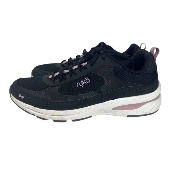 Ryka Brave Memory Foam Walking Shoes Womens 9.5 Black Pink Comfort Sneaker