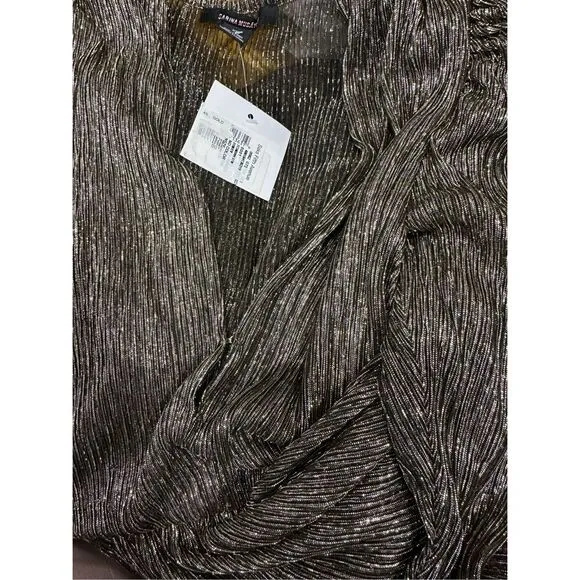 Sabina Musayev Carry Tiered V-Neck Metallic Dress Gold Size XS $470
