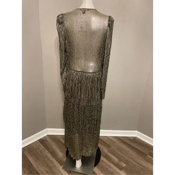 Sabina Musayev Carry Tiered V-Neck Metallic Dress Gold Size XS $470
