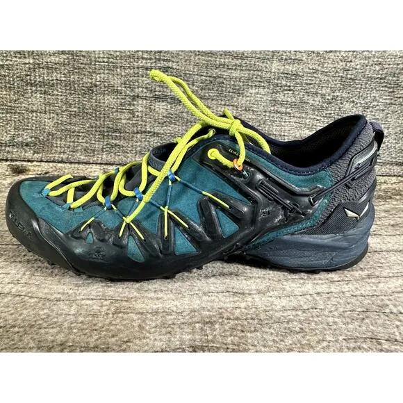Salewa MS Wildfire Edge Blue Fluo Green Hiking Trail Shoes Mens Size 10 Low Top