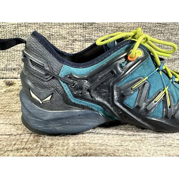Salewa MS Wildfire Edge Blue Fluo Green Hiking Trail Shoes Mens Size 10 Low Top