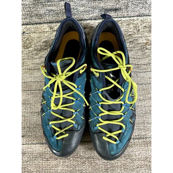 Salewa MS Wildfire Edge Blue Fluo Green Hiking Trail Shoes Mens Size 10 Low Top
