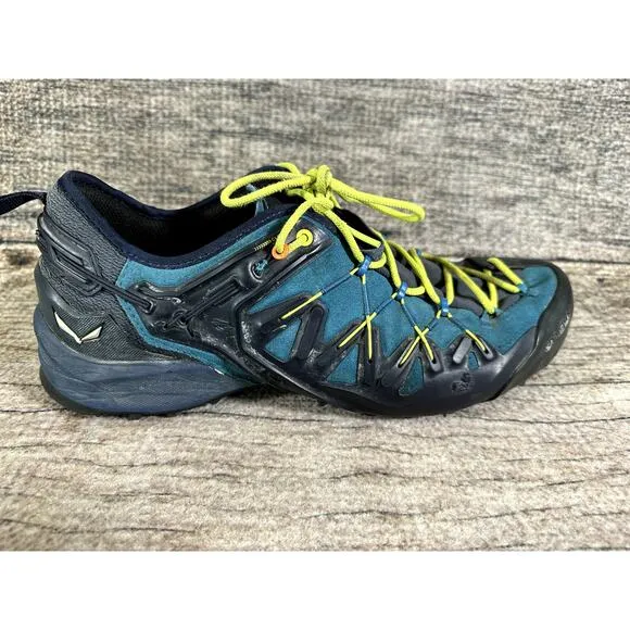Salewa MS Wildfire Edge Blue Fluo Green Hiking Trail Shoes Mens Size 10 Low Top