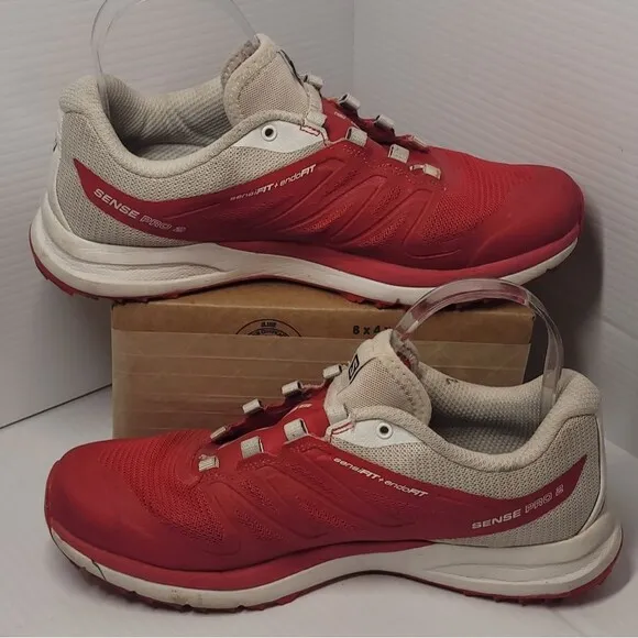 Salomon Sense Pro 2 Trail Running Shoes Womens 7.5 Red &amp; White Outdoor OrthoLite