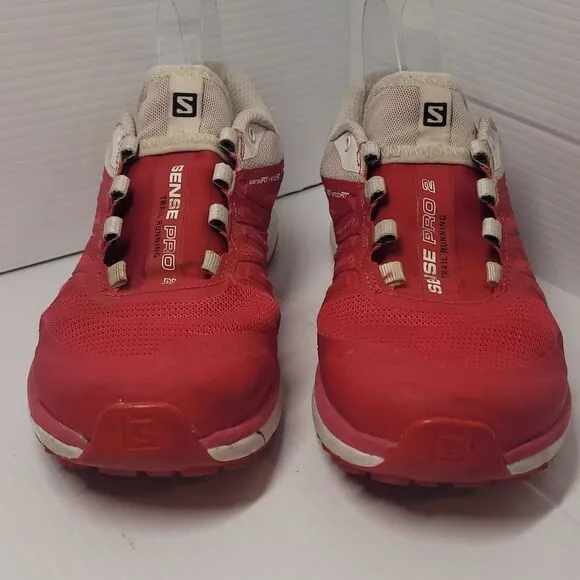 Salomon Sense Pro 2 Trail Running Shoes Womens 7.5 Red &amp; White Outdoor OrthoLite