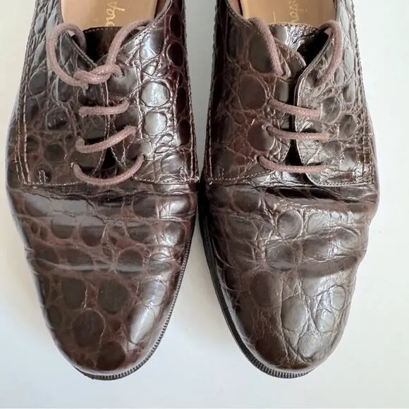 Salvatore Ferragamo Embossed Leather Oxford Shoes Lace-Up Brown Black Size 7B