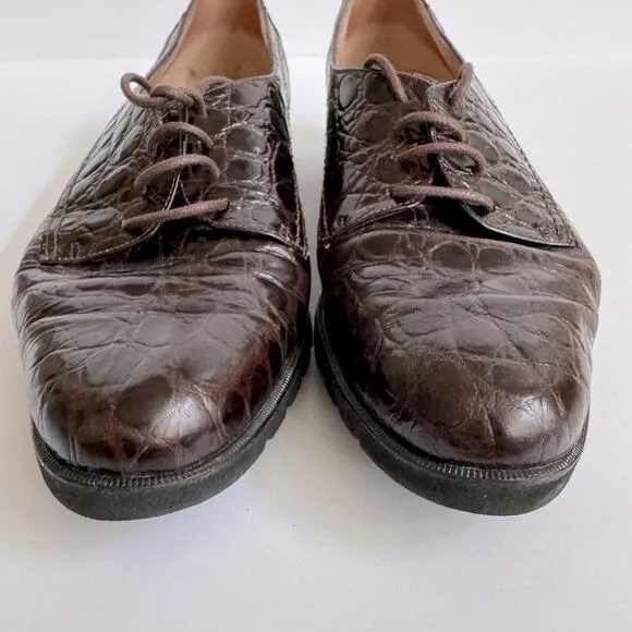 Salvatore Ferragamo Embossed Leather Oxford Shoes Lace-Up Brown Black Size 7B