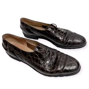Salvatore Ferragamo Embossed Leather Oxford Shoes Lace-Up Brown Black Size 7B