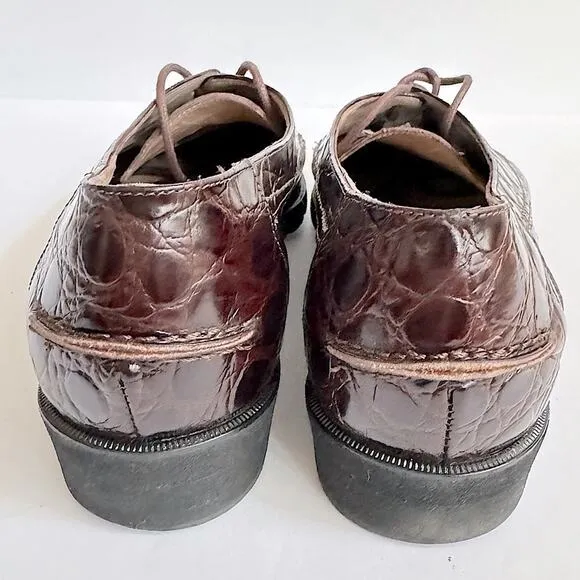 Salvatore Ferragamo Embossed Leather Oxford Shoes Lace-Up Brown Black Size 7B