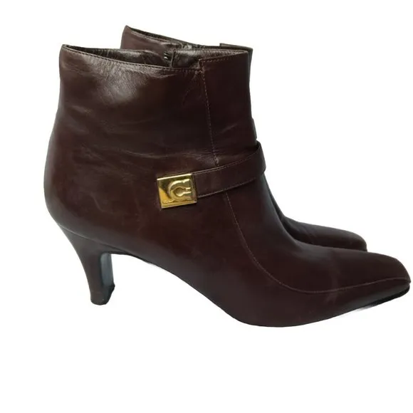 Salvatore Ferragamo Italy Brown Leather Ankle Boots Heels Sz 9.0 2A Narrow