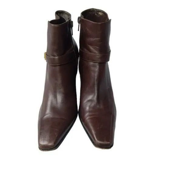 Salvatore Ferragamo Italy Brown Leather Ankle Boots Heels Sz 9.0 2A Narrow