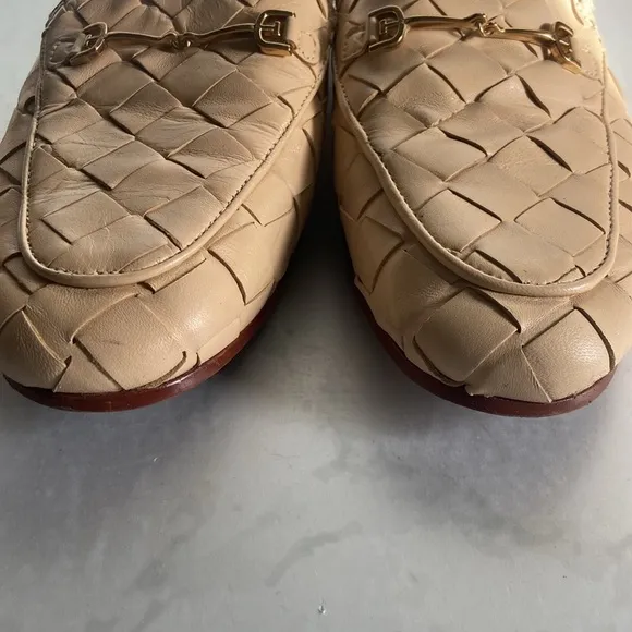 Sam Edelman Loraine Woven Bit Loafer Cream Beige Leather 9.5 Flat Women's Shoe