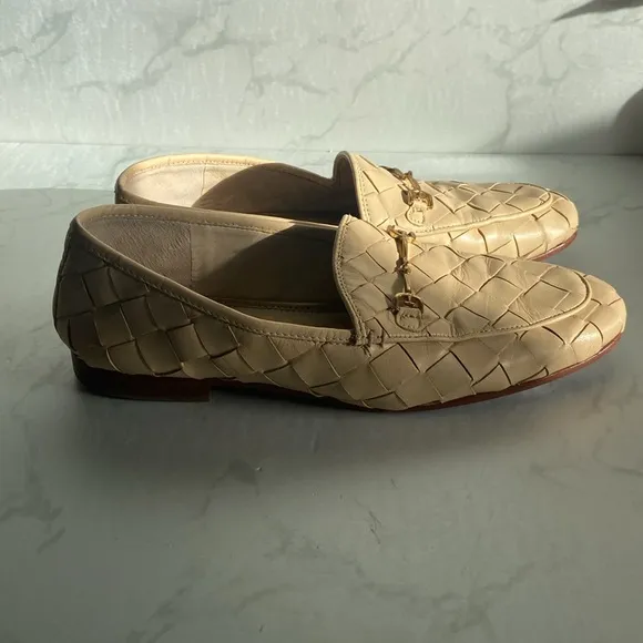 Sam Edelman Loraine Woven Bit Loafer Cream Beige Leather 9.5 Flat Women's Shoe