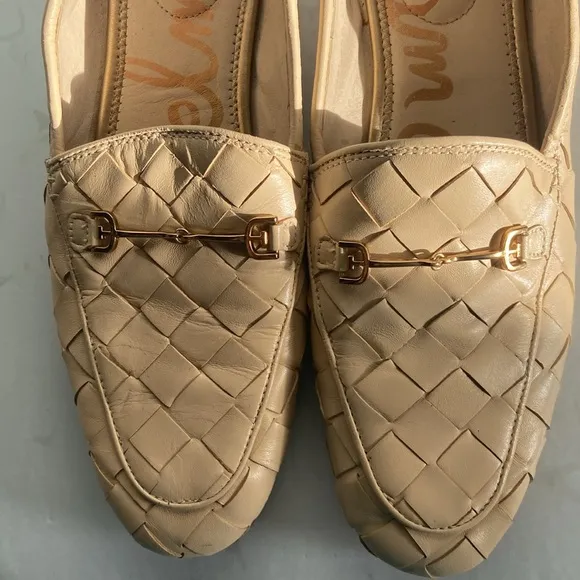 Sam Edelman Loraine Woven Bit Loafer Cream Beige Leather 9.5 Flat Women's Shoe
