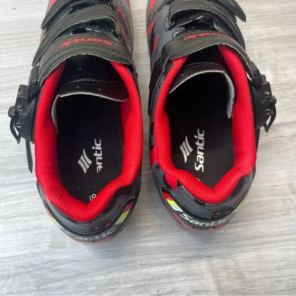 Santic Davee Bike Cycling Shoes Red Black Camo Men’s Size 12 with Bike Cleats