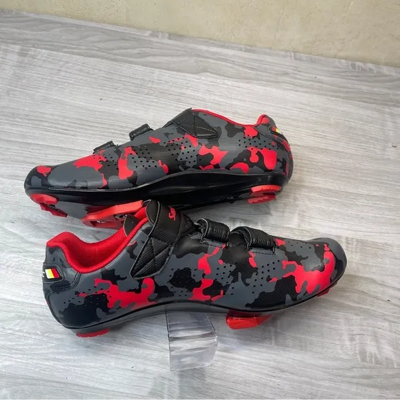 Santic Davee Bike Cycling Shoes Red Black Camo Men’s Size 12 with Bike Cleats
