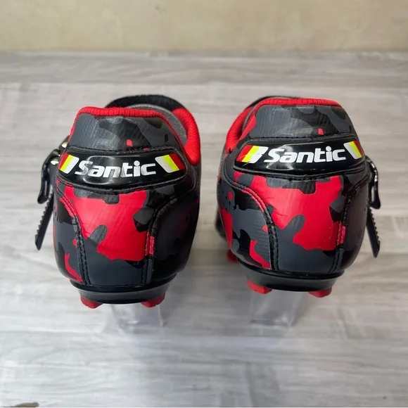 Santic Davee Bike Cycling Shoes Red Black Camo Men’s Size 12 with Bike Cleats