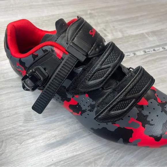 Santic Davee Bike Cycling Shoes Red Black Camo Men’s Size 12 with Bike Cleats