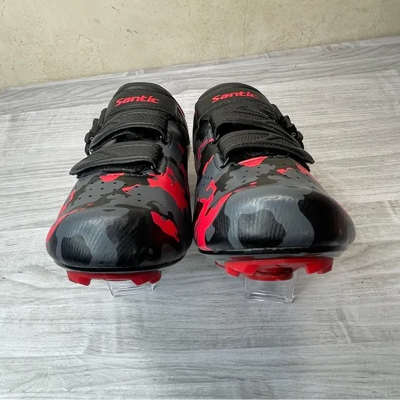 Santic Davee Bike Cycling Shoes Red Black Camo Men’s Size 12 with Bike Cleats