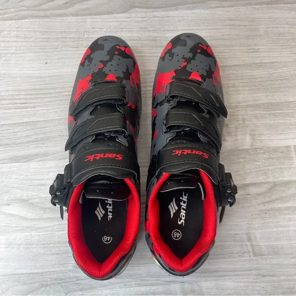 Santic Davee Bike Cycling Shoes Red Black Camo Men’s Size 12 with Bike Cleats