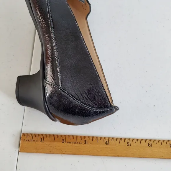 SAS Sonyo Black Slip-on Heels Size 8W Premium Leather Shoes with Cutouts Glossy
