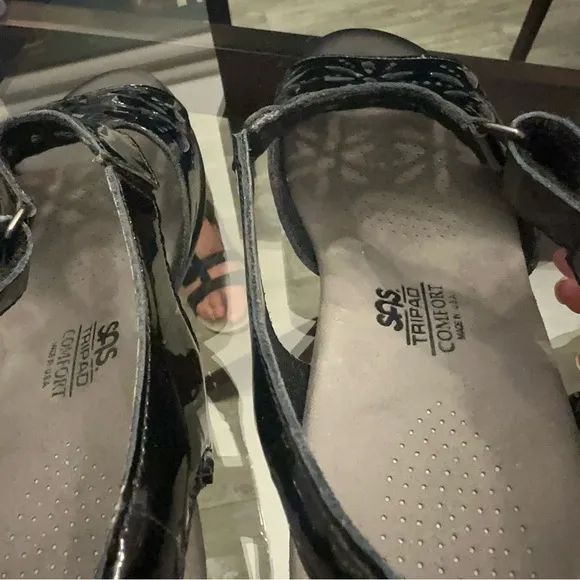 SAS Sunburst patent leather cutout sandals with small heal - used once