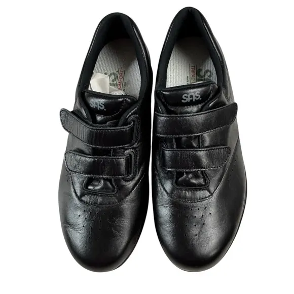 SAS Womens's Me Too Black Leather Shoes Velcro Strap Closure Size 8 Workwear
