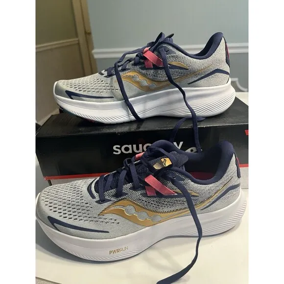 Saucony Ride 15 Gray Blue “Prospect Glass” Running Shoes Sneakers Sz 8.5 - EUC