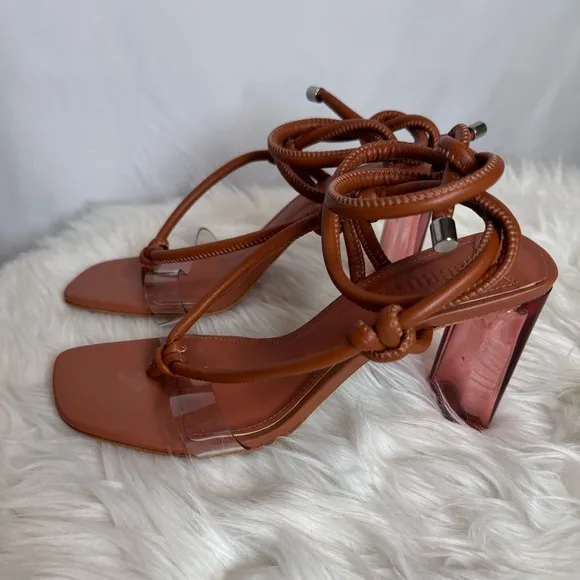 Schutz Siena Caramel Clear Vamp Lace Up Sandal size 9