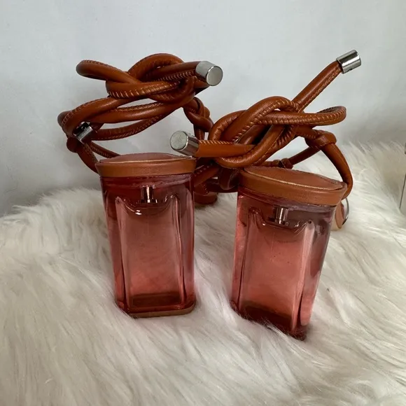Schutz Siena Caramel Clear Vamp Lace Up Sandal size 9