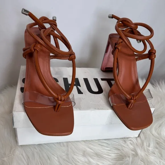Schutz Siena Caramel Clear Vamp Lace Up Sandal size 9