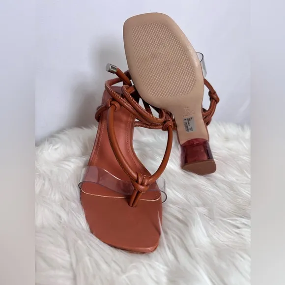 Schutz Siena Caramel Clear Vamp Lace Up Sandal size 9