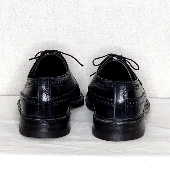 Sears Easy Flex 70128 VTG Black Wing Tip Lace Up Shoes 10.5 Pebbled Leather