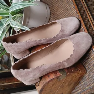 Sesto Meucci Firenze Scalloped Edge Taupe Suede Small Heel Slip-on Shoes 7M