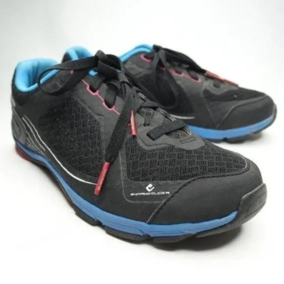 Shimano Click'r CW41 Women's Size 9.5 Black Blue Commuter Lace Up Cycling Shoes