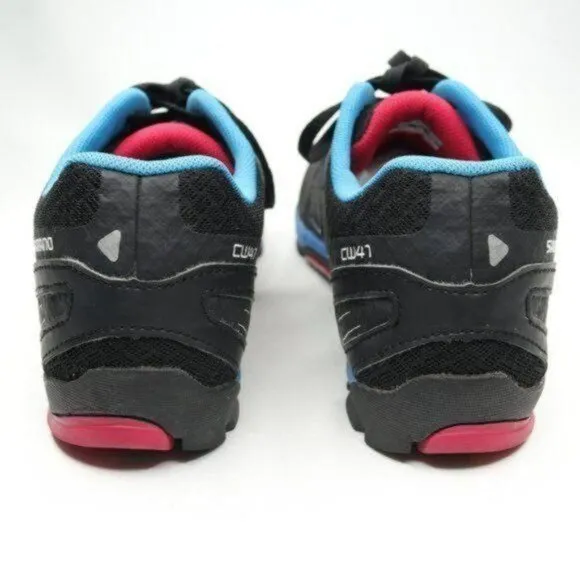 Shimano Click'r CW41 Women's Size 9.5 Black Blue Commuter Lace Up Cycling Shoes
