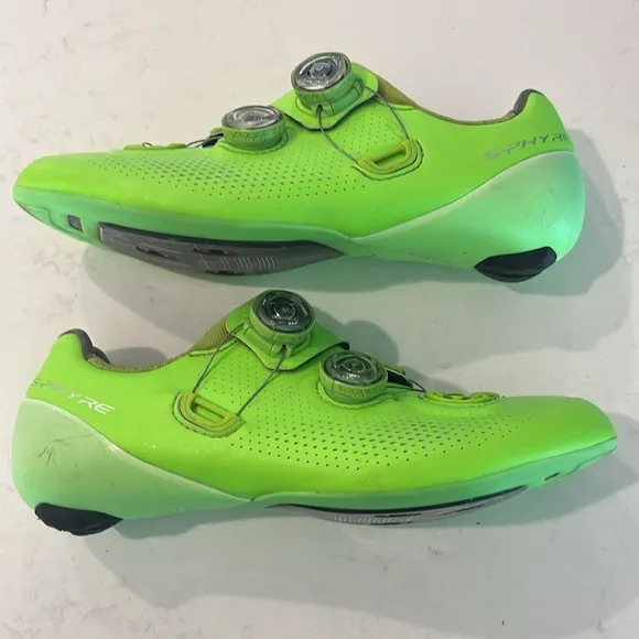 Shimano S-Phyre RC9 road cycling shoes. Green - size 39 / 5.8 / 24.5